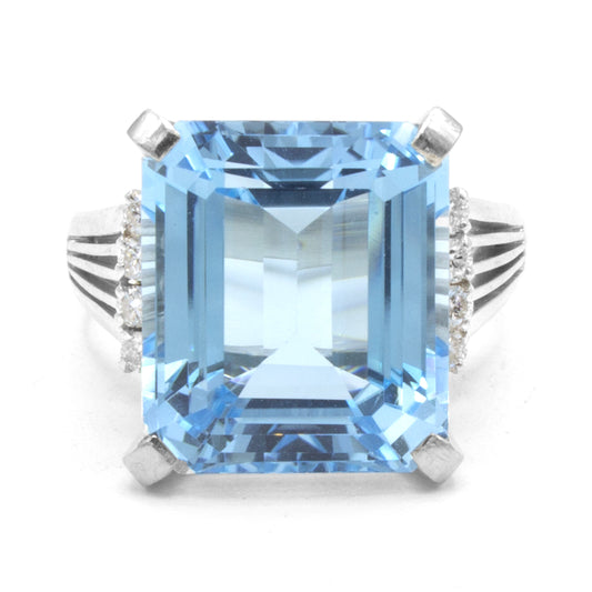 Blue Topaz platinium ring SIZE 50
