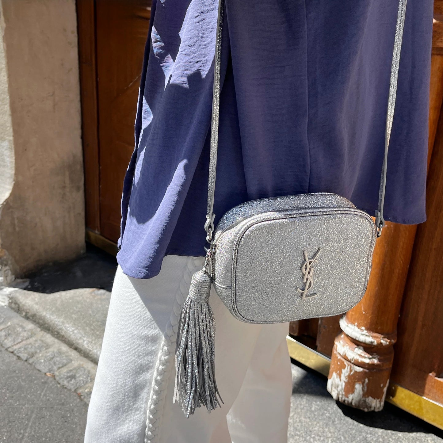Yves Saint Laurent Blogger sparkling silver bag