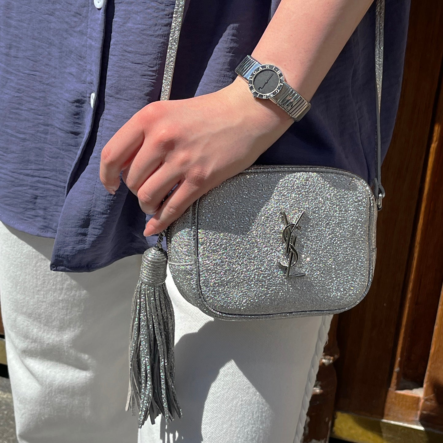 Yves Saint Laurent Blogger sparkling silver bag