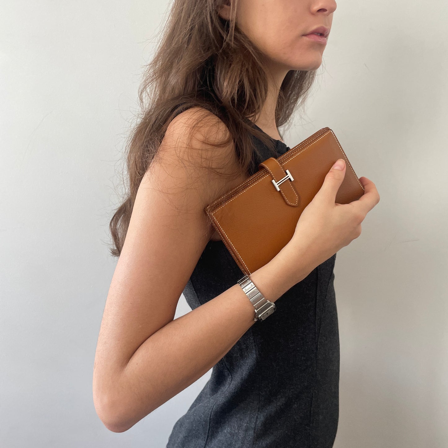 Hermès Béarn wallet silver buckle