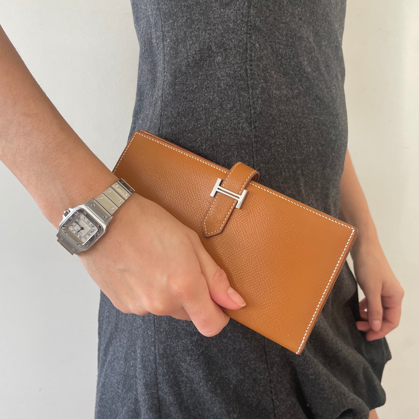 Hermès Béarn wallet silver buckle