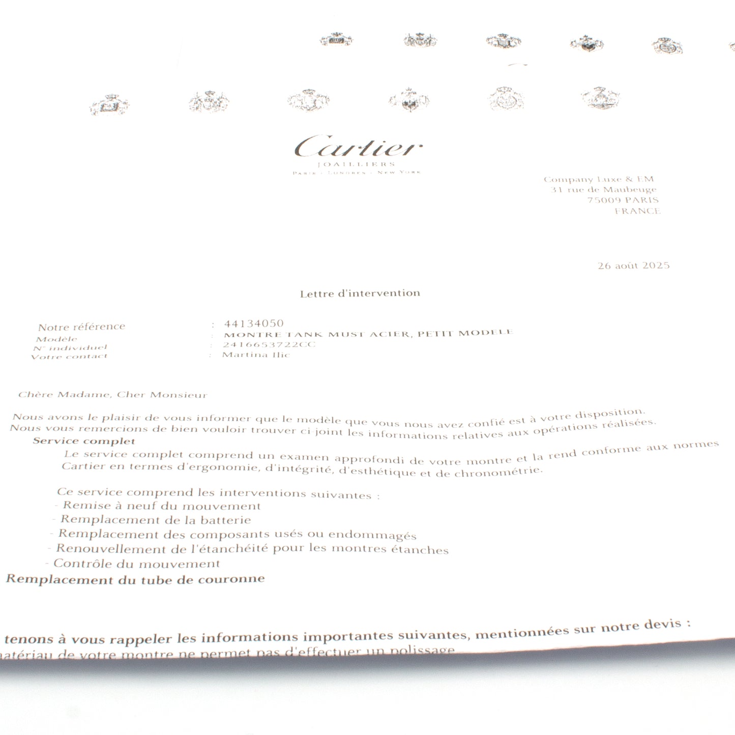 Cartier Tank Must 2416 watch