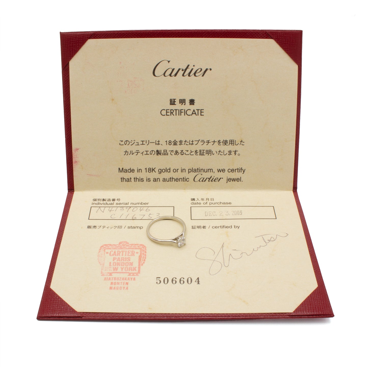 Cartier Solitaire ring Sz 52 VS1