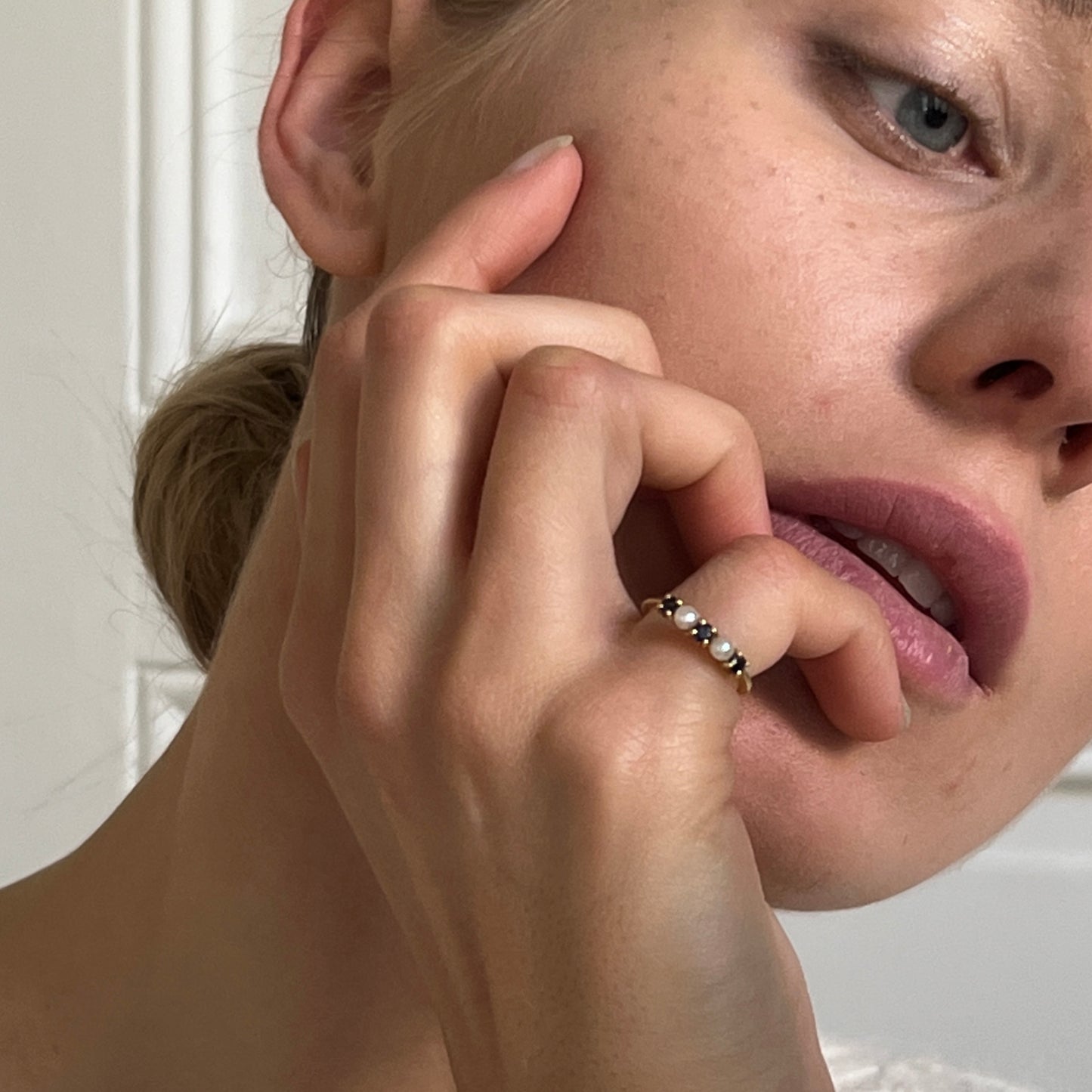 Tiffany & Co Pearl x Sapphire ring SIZE 49